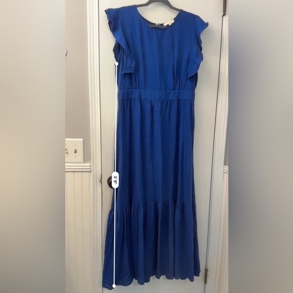 Cynthia Rowley Blue Linen Blend Ruffle Details Tier Maxi Dress~ L - Picture 6 of 14